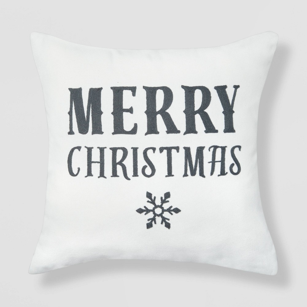 Merry Christmas with Snowflakes Throw Pillow Reversible Gray Solid Knit - Wondershop