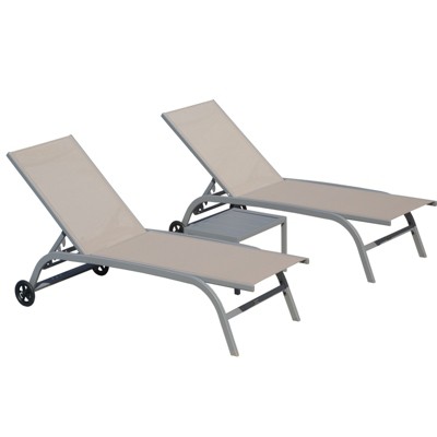 Maggift Patio Chaise Lounges Outdoor Lounger Sunbathe Chair with Arms, with Table, for Patio, Garden, Beach，Portable，Beige，60.51"*23.86"*40.16"