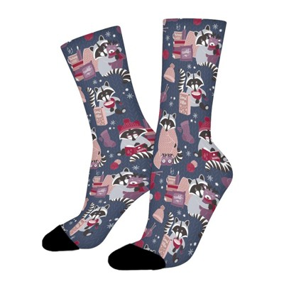 Raccoons Women Printed Crew Socks Funny Funky Socks Soft Polyester Novelty Gifts for Artists Men