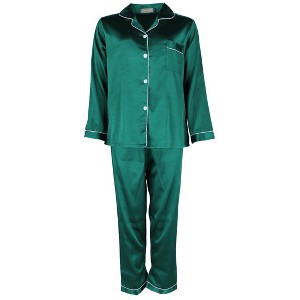 CTM Women's Satin Long Sleeve Pajama Lounge Set - 1 of 3