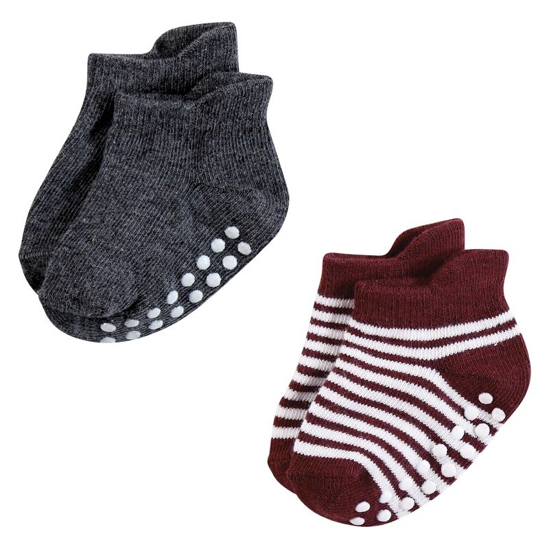 Hudson Baby Infant Boy Non-Skid No-Show Socks, Blue Burgundy, 6 of 10