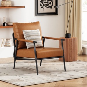 Modern Industrial Lounge Chair, Faux Leather Accent Armchair with Metal Frame & Cushioned Seat for Living Room-3irtyhousy - 1 of 4