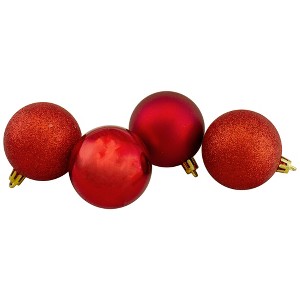 Northlight Shatterproof 4-Finish Christmas Ball Ornaments 2.5" (60mm) - Red - 60ct - 1 of 4