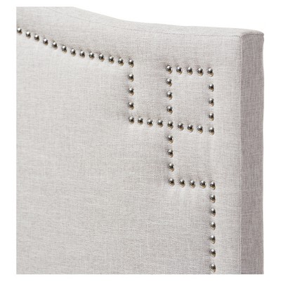Greyish Beige Tufted Upholstered Queen Headboard with Nailhead Trim