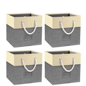 12"Foldable Storage Bins,4 Piece Set Fabric Closet Drawers Organizer with Cotton Handles for Organizing Shelf Cabinet - 1 of 4