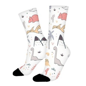 Dinosaurs And Tree Women Printed Crew Socks Funny Funky Socks Soft Polyester Novelty Gifts for Artists Men - 1 of 1