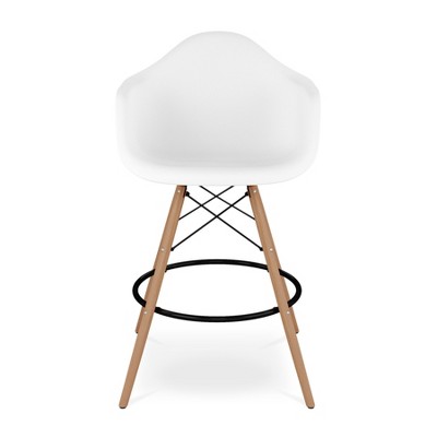 HomeRoots 28" White And Brown Heavy Duty Plastic And Solid Wood Low Back Counter Height Bar Chair