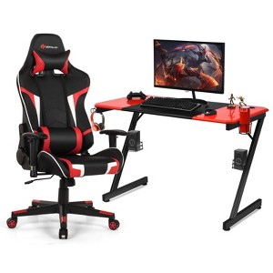 Costway Gaming Desk & Chair Set Z-Shaped Racing Style Desk with Massage Swivel Gaming Chair - 1 of 4