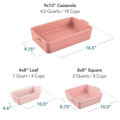 Pink Champagne Ceramic Bakeware Set with Handles, 3-Piece