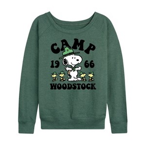 Women's - Peanuts - Camp Woodstock Lightweight French Terry Wide Neck Long Sleeve Shirt - 1 of 4