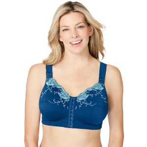 Comfort Choice Women's Plus Size Front-Close Embroidered Wireless Posture Bra - 1 of 4
