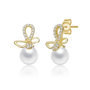 Guili 14K Gold Plated Drop Earrings with Clear Cubic Zirconia and Mother of Pearl Deliver Elegant Movement and Soft Shine for a Graceful Look - 1 of 2