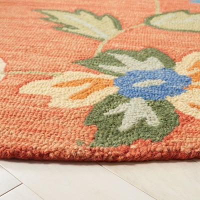 Ivory and Rust Floral Handmade Wool Round Rug
