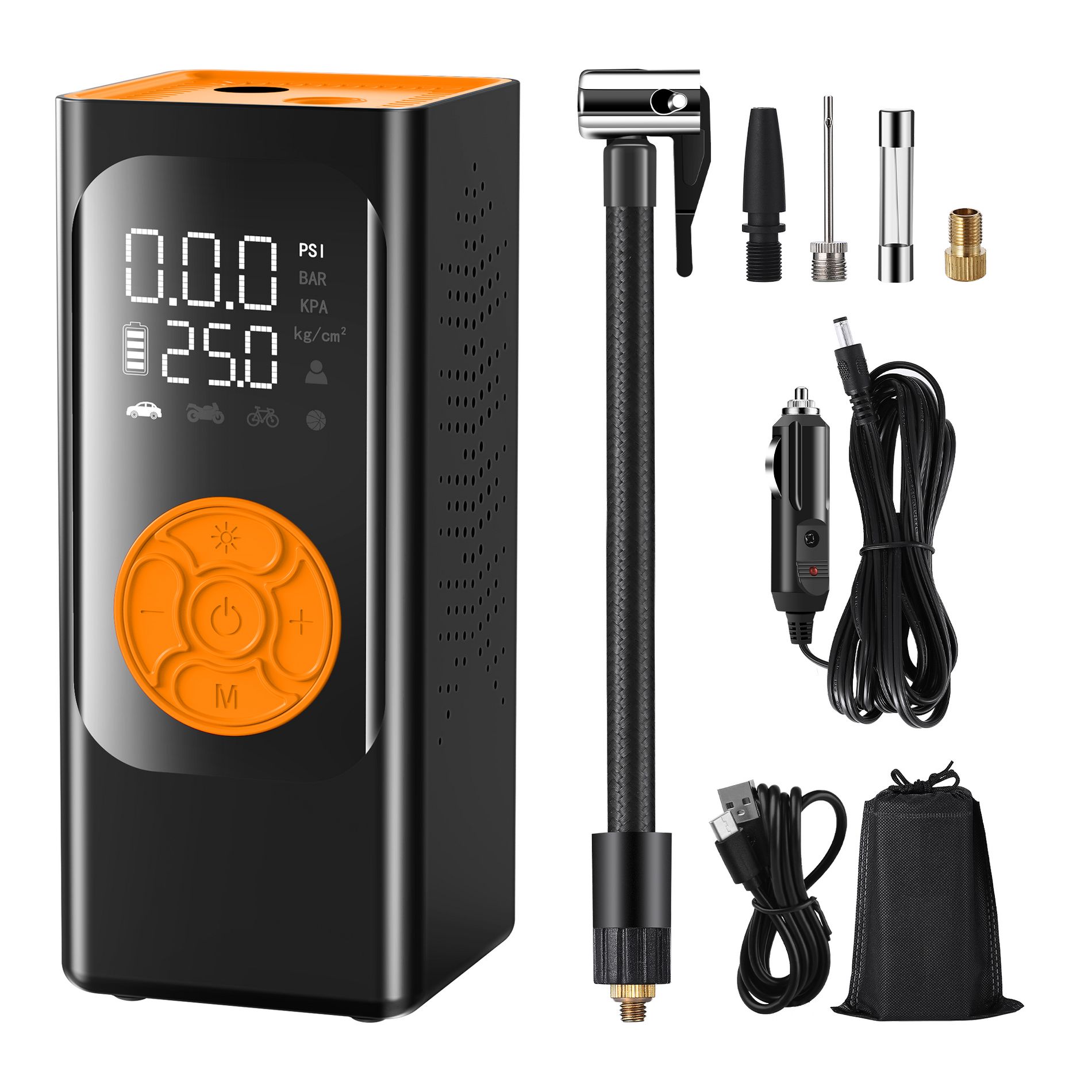 SUGIFT Tire Inflator Portable Air Compressor - Air Pump with Digital Pressure Gauge, LED Light and Auto Shut-Off Function - Cordless Pump