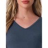 cheibear Women's Viscose Smile-shaped Hem V-Neck Pajamas Top with Chest Pocket - 4 of 4