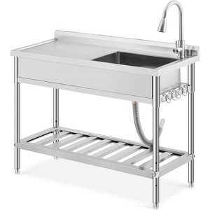 Freestanding Stainless Steel Utility Sink with Workbench, Commercial Prep Sink Station with Hot & Cold Faucet - 1 of 4