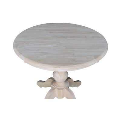 Elegant 30" Round Unfinished Rubberwood Pedestal Dining Table