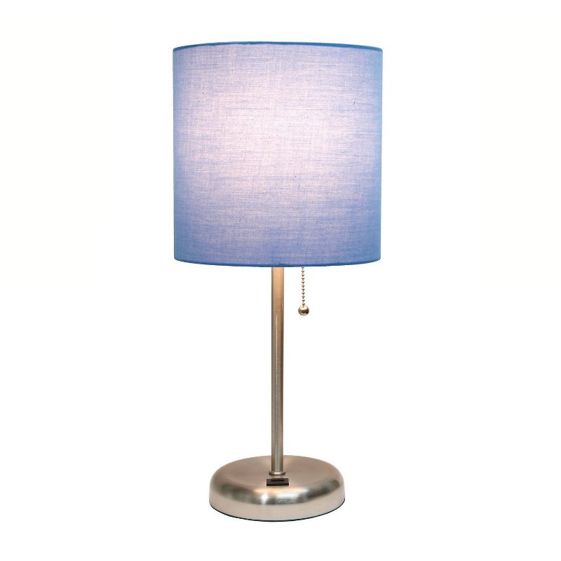19.5" Bedside USB Port Feature Metal Table Desk Lamp Brushed Steel Fabric Shade - Creekwood Home, 3 of 10