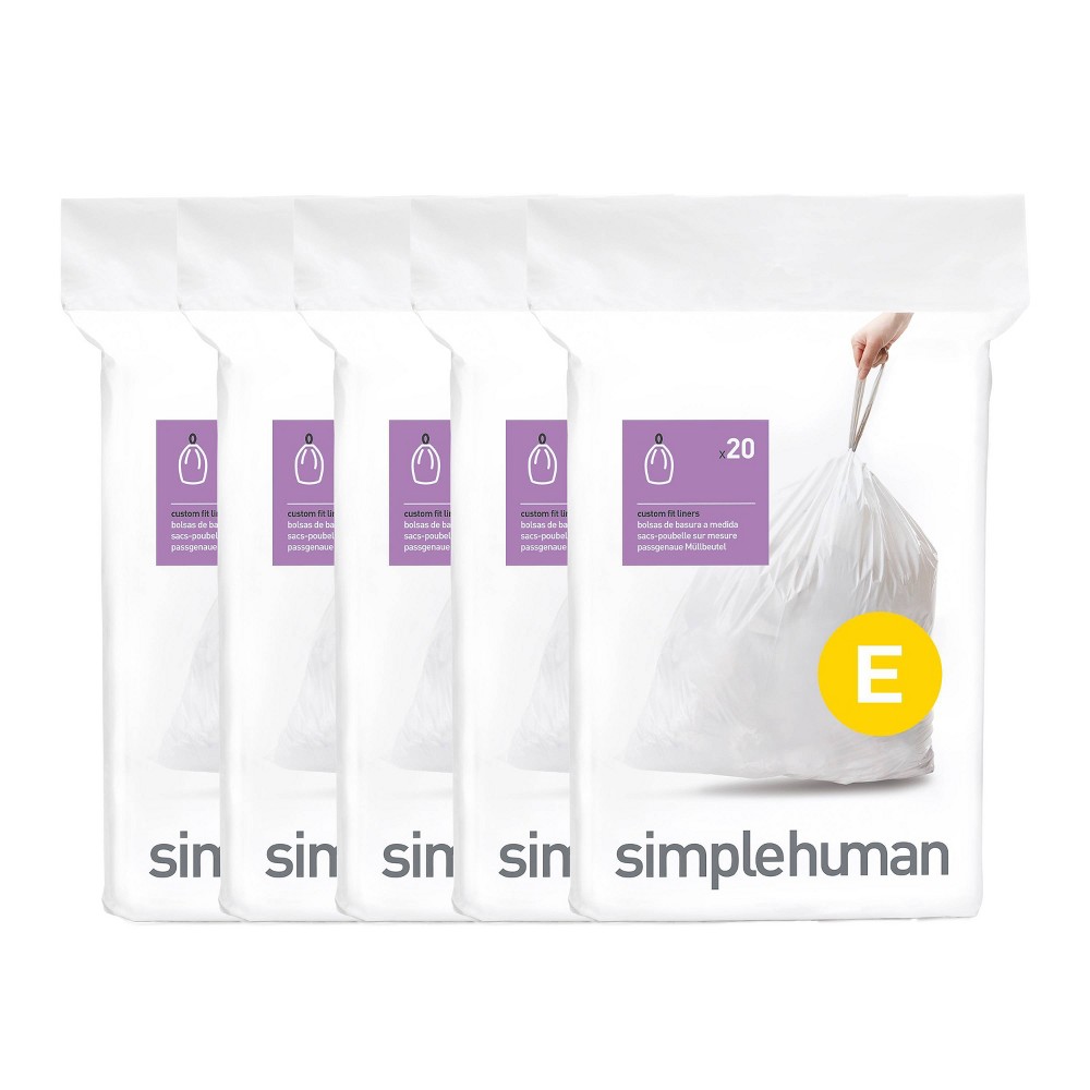Photos - Garden & Outdoor Decoration Simplehuman 20L Code E Custom Fit Kitchen Trash Bag Liners 5 Quick-Dispense Packs - 100ct: Drawstring, White, Tall Kitchen 