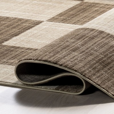 Lauren Liess Cedarwood Fringed Beige and Brown Synthetic Rectangular Rug 5' x 7'