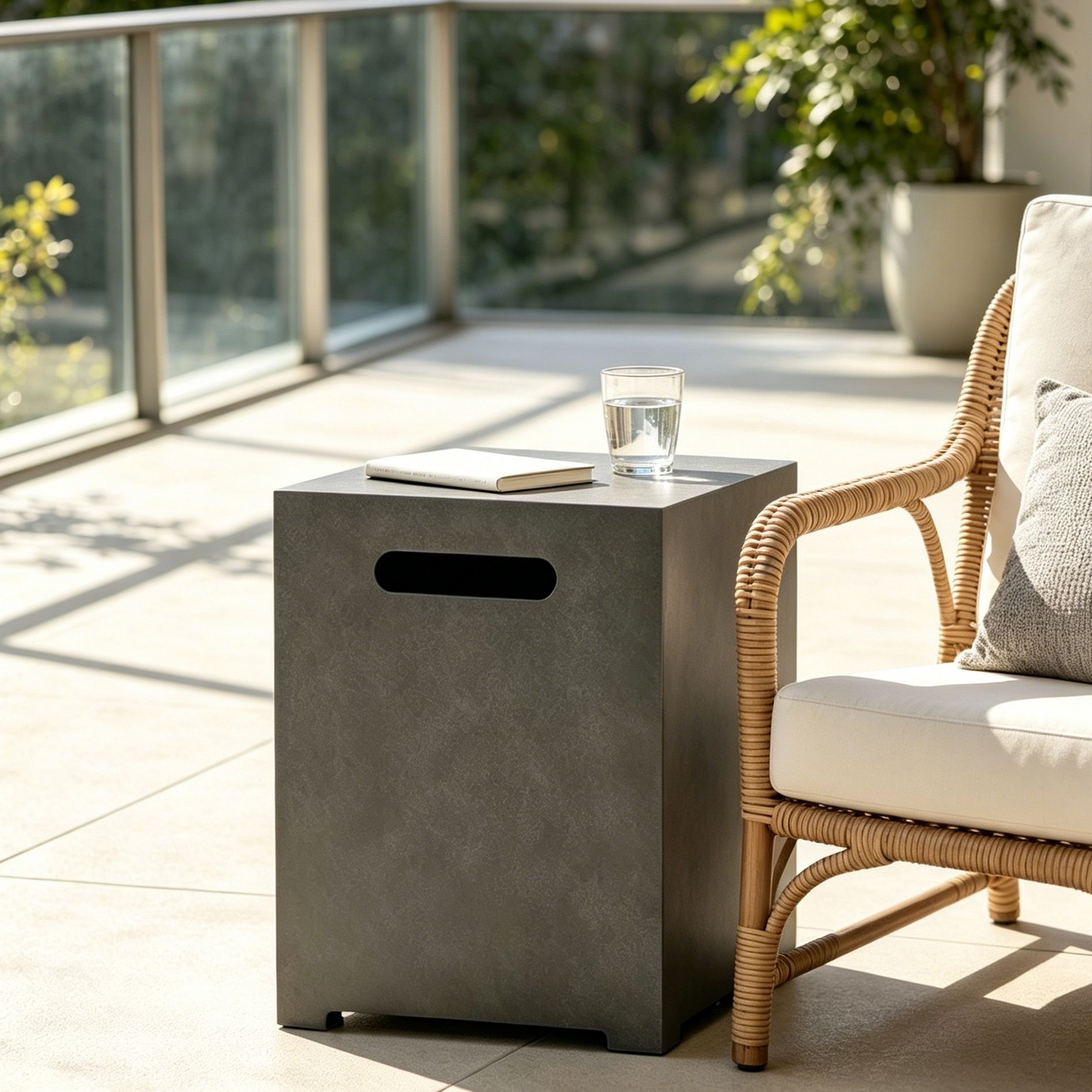 Patio End Table Square Propane Tank Cover Table Weather-Resistant Gas Tank Holder Outdoor Side Table, No Assembly, Gray - ModernLuxe