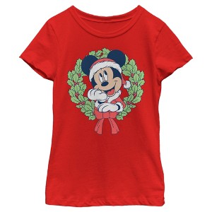 Girl's Disney Mickey Mouse Christmas Wreath T-Shirt - 1 of 4