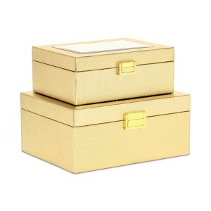 HomeRoots Set Of Two Gold Faux Leather And Mirrored Glass Jewelry Boxes - 1 of 4