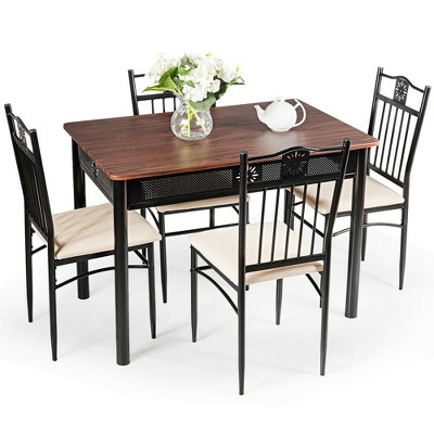 Costway 5 Piece Dining Set Wood Metal Table and 4 Chairs Kitchen Breakfast Furniture