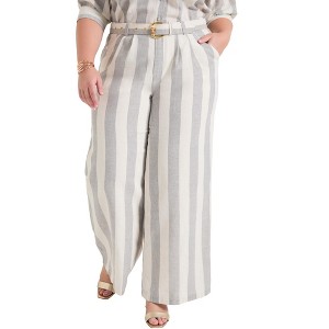 June + Vie by Roaman's Women's Plus Size Curvie Fit High-Waisted Wide-Leg Linen Pant - 1 of 4