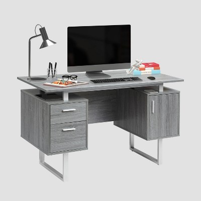 Sleek Modern Gray MDF Office Desk with Drawers and Filing Cabinet