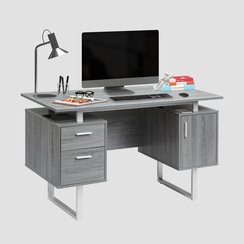 Modern Office Desk with Storage Gray - Techni Mobili, 4 of 11