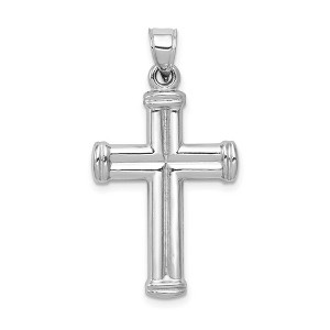 Black Bow Jewelry Men's 14k White Gold Hollow 3D Grooved Cross Pendant - 1 of 4