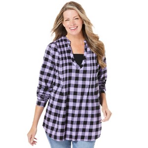 Woman Within Women's Plus Size Flannel Tunic With Layered Look - 1 of 4