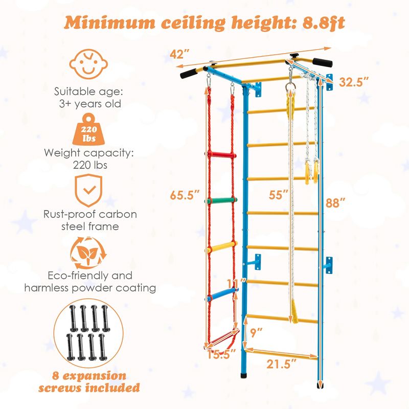 Costway 5 in 1 Kids Indoor Gym Playground Swedish Wall Ladder Children Home Climbing Gym, 4 of 9