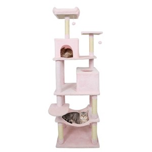 Costway 70” Cat Tree for Indoor Cats with Padded Top Perch, Dual Condos, Hammock, Platforms Beige/Dark Gray/Light Gray/Green/Pink - 1 of 1