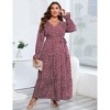 Plus Size Women's V Neck Long Sleeve Maxi Dress with Belt Flowy Elegant Floor Length Dress - 2 of 4