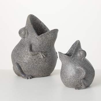 13.25"H Sullivans Tongue-In-Cheek Frog Planters Set of 2, Gray