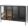 Metal Glass Panel Wine Cabinet with Doors and Wood Accents Black - Olivia & May - 2 of 4