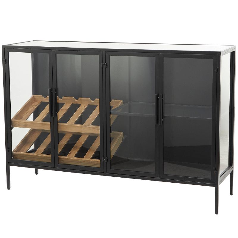 Metal Glass Panel Wine Cabinet with Doors and Wood Accents Black - Olivia &#38; May, 2 of 9