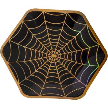 Blue Panda 50 Pack Halloween Black Spider Web Disposable Paper Plates Party Supplies, 9 x 8 In