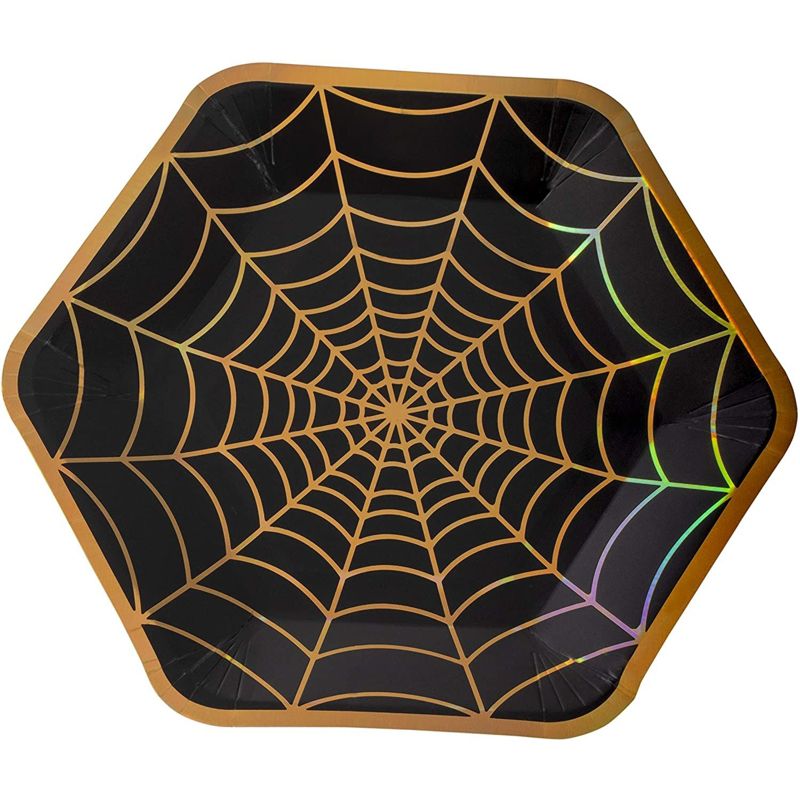 Blue Panda 50 Pack Halloween Black Spider Web Disposable Paper Plates Party Supplies, 9 x 8 In, 1 of 8