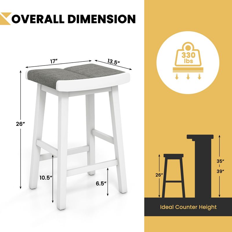 Costway Set of 2 Saddle Bar Stools Counter Height Backless Kitchen Island Chairs, 3 of 10