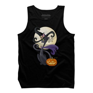 Men's Design By Humans Bewitching Black Halloween Kitty Cat By LittleBunnySunshine Tank Top - 1 of 4