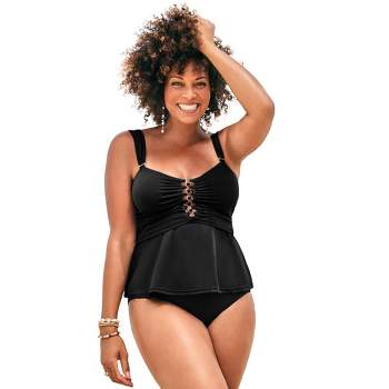 Swimsuits for All Women's Plus Size Underwire Shirred Ring Bandeau Tankini Top