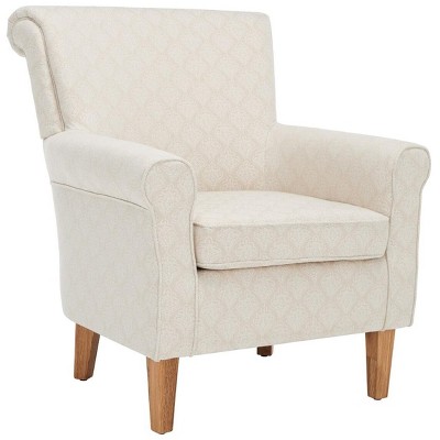 Hazina Beige Flower Pattern Club Chair with Wood Legs