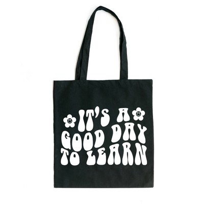 City Creek Prints Good Day To Learn Flowers Canvas Tote Bag - 15x16 - Black
