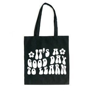 City Creek Prints Good Day To Learn Flowers Canvas Tote Bag - 15x16 - Black - 1 of 2