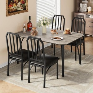Dining Table Set With Chamfer Design,Kitchen Table and Chairs With Cushioned PU Seats,Compact and Sturdy MDF With Steel Reinforcement - 1 of 4