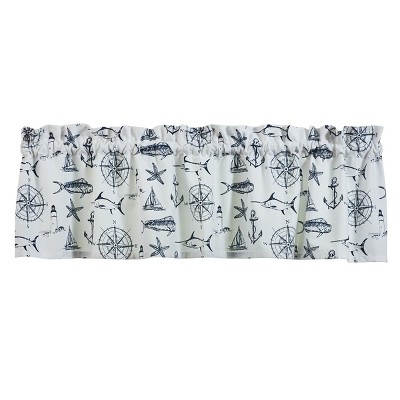 Nautical Navy and White Cotton Rod Pocket Valance