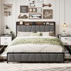 homfan Bed Frame with 2 Storage Drawers and Charging Station, Rustic Linen Upholstered Platform Bed Frame with Storage Headboard, Gray - 2 of 4